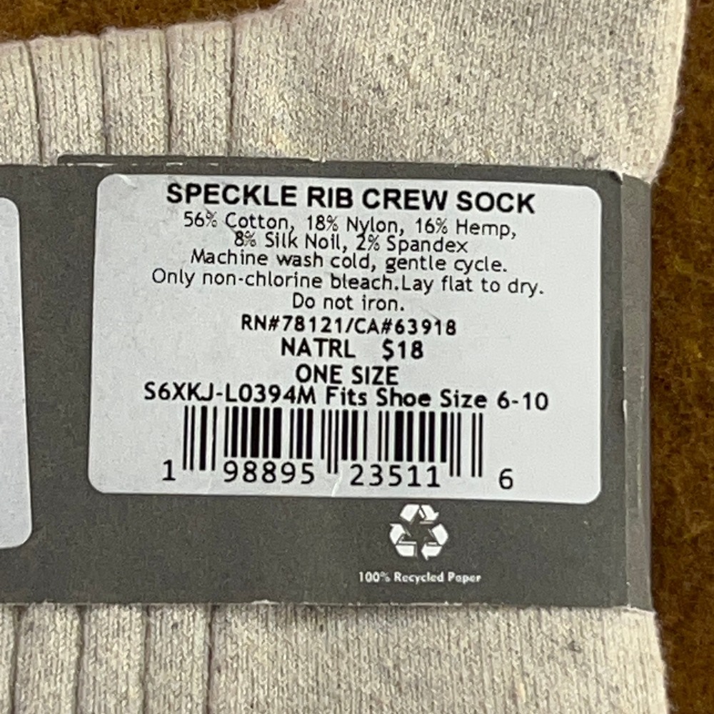 Eileen Fisher Womens OS Natural Speckle Rib Crew Socks NWT - Picture 4 of 5